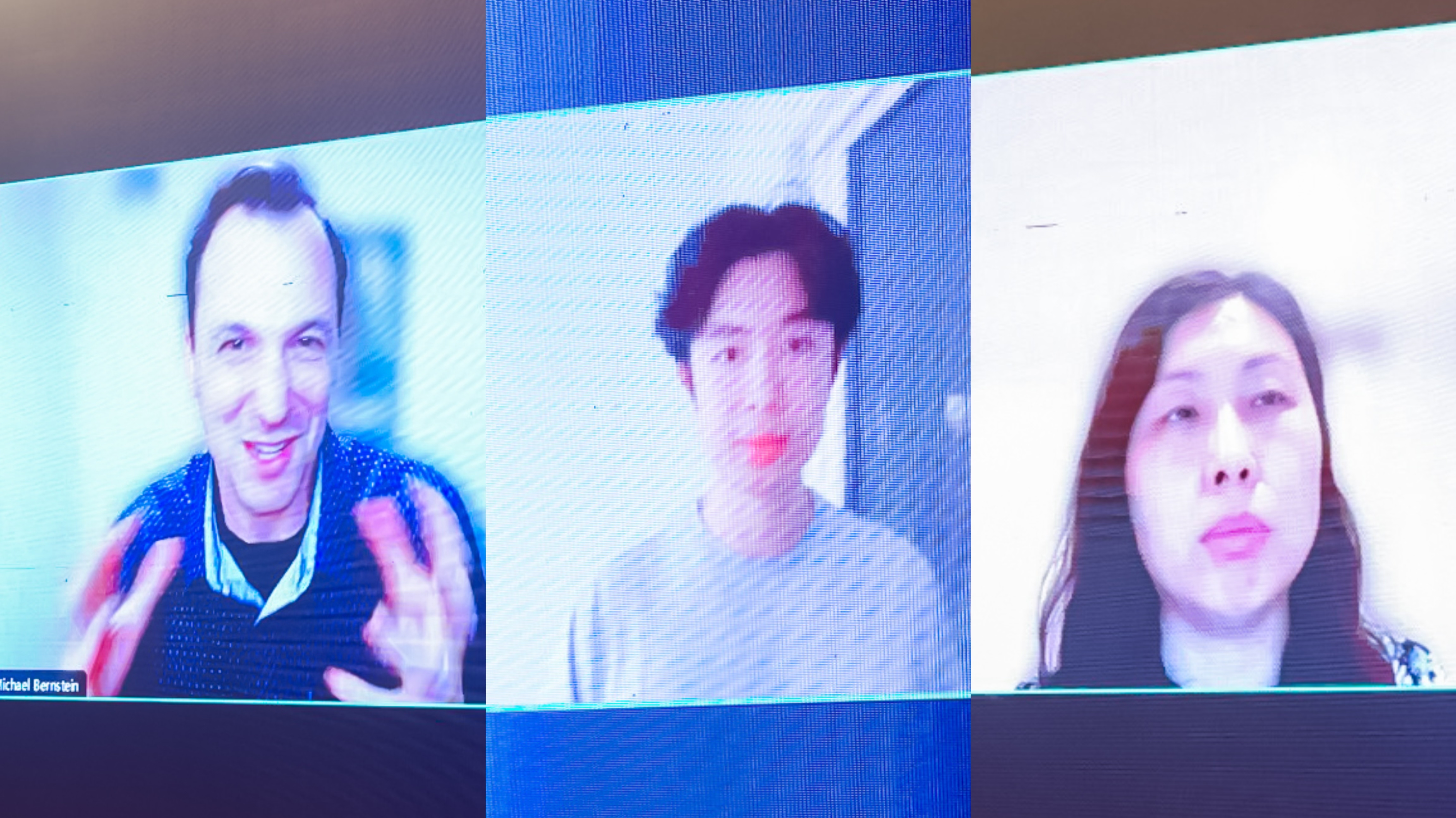 20230910-beat365官方唯一入口计算机系与人工智能研究院基础模型研究中心联合举办首届基础大模型研讨会-嘉艺-Michael Bernstein(左)、Jason Wei(中)、Yan Liu(右)在线上作报告.jpg